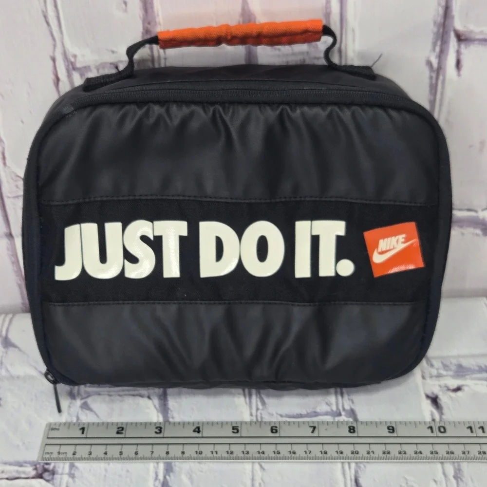Nike Just Do It Lunch Bag Box Tote Black Orange Cold Insulated Sz L‎ School Work